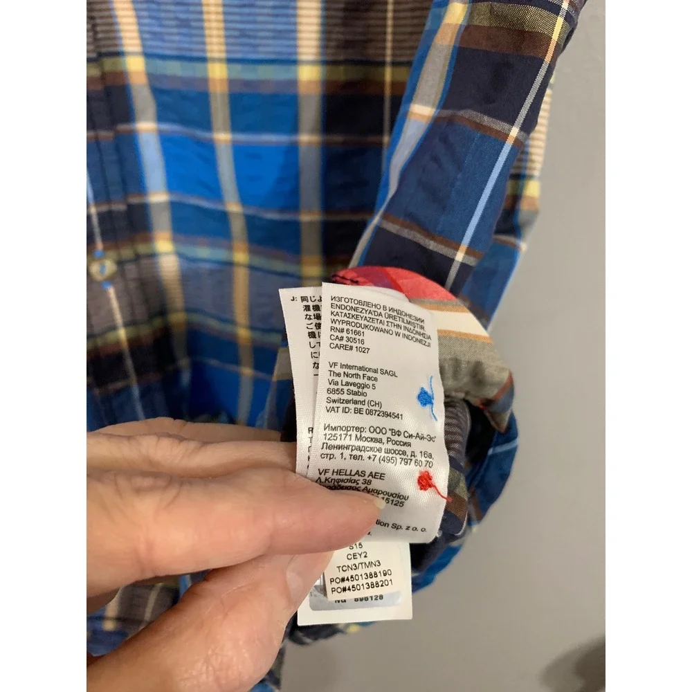 The North Face‎ Mens Plaid Short Sleeve Button Up Shirt Blue Yellow L G